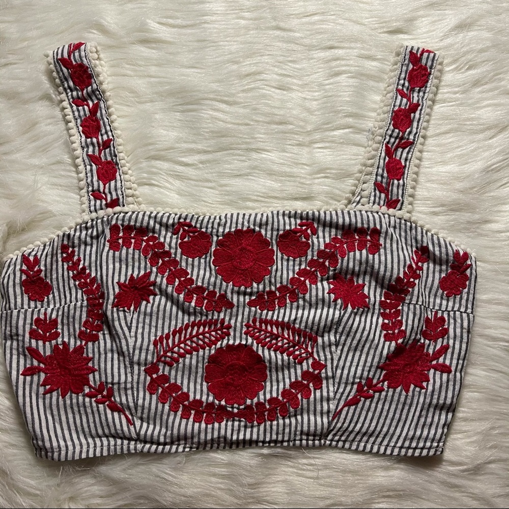 Cropped striped embroidered top